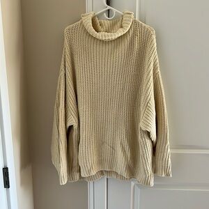 Free People Oversized Cream Chunky Knit Cowl Sweater